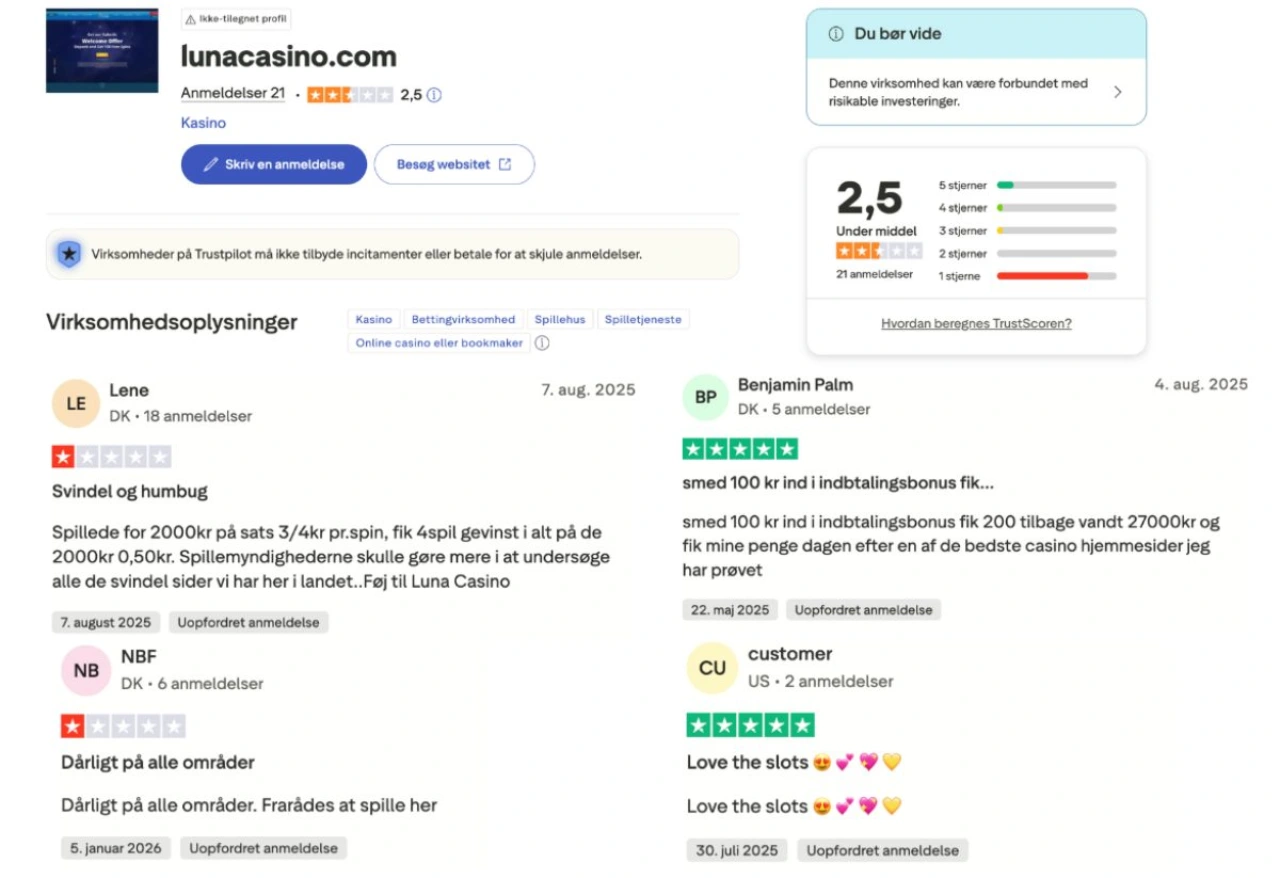 Luna Casino Trustpilot